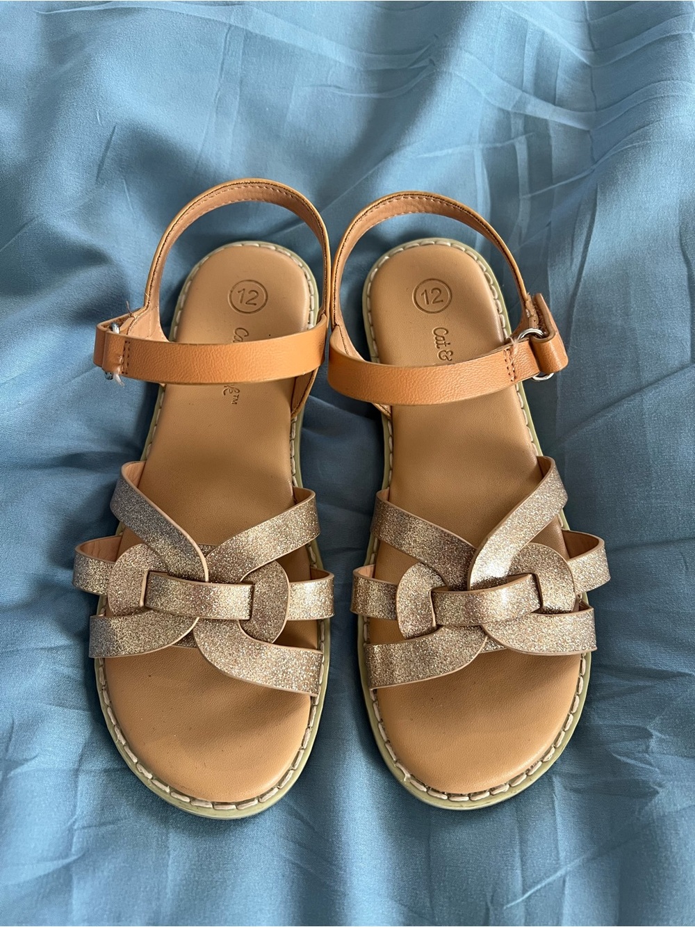 Girls' Sparkle Braided Strap Sandals - Tan & Rose Gold